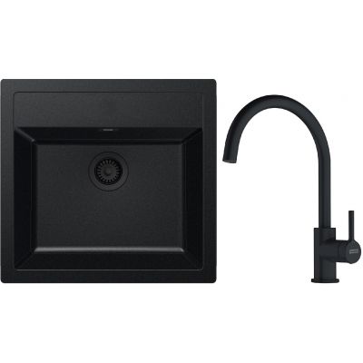Zestaw Franke Sirius SID 610-49 zlewozmywak Tectonite 56x53 cm z baterią Franke Lina XL czarny mat (1430702425, 1150626019)