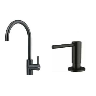 Zestaw Franke Eos bateria kuchenna stojąca z dozownikiem do płynów 350 ml czarna stal szlachetna (1150613590, 1120717102)