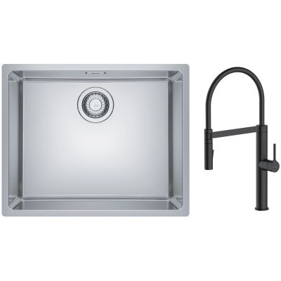 Zestaw Franke Maris 110-50 zlewozmywak stalowy 50x40 cm z baterią kuchenną Oltens Borga jedwab/czarny mat (1220543996, 35207300)