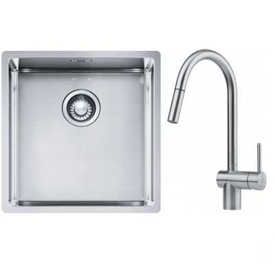 Franke Box BXX 210/110-40 zlewozmywak 45x44 cm stalowy z baterią kuchenną Leda Neo stal szlachetna (1270453654, 1150590047)