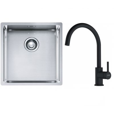 Franke Box BXX 210/110-40 zlewozmywak 45x44 cm stalowy z baterią kuchenną Lina czarny mat (1270453654, 1150626019)