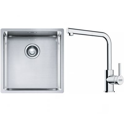 Franke Box BXX 210/110-40 zlewozmywak 45x44 cm stalowy z baterią kuchenną Lina chrom (1270453654, 1150712420)