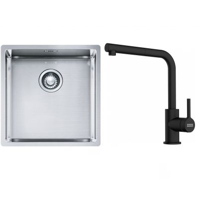 Franke Box BXX 210/110-40 zlewozmywak 45x44 cm stalowy z baterią kuchenną Lina czarny mat (1270453654, 1150712435)
