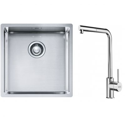 Franke Box BXX 210/110-40 zlewozmywak 45x44 cm stalowy z baterią kuchenną Sirius Side chrom (1270453654, 1150668280)
