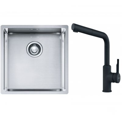Franke Box BXX 210/110-40 zlewozmywak 45x44 cm stalowy z baterią kuchenną Urban czarny mat (1270453654, 1150627523)