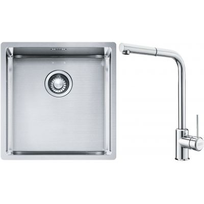 Franke Box BXX 210/110-40 zlewozmywak 45x44 cm stalowy z baterią kuchenną Sirius Side chrom (1270453654, 1150668280)