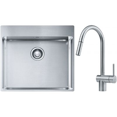 Franke Box BXX 210-54 TL zlewozmywak 57x51 cm stalowy z baterią kuchenną Leda Neo stal szlachetna (1270369295, 1150590047)