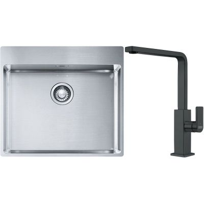 Franke Box BXX 210-54 TL zlewozmywak 57x51 cm stalowy z baterią kuchenną Mythos czarna stal szlachetna (1270369295, 1150550441)