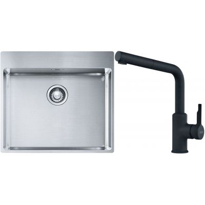 Franke Box BXX 210-54 TL zlewozmywak 57x51 cm stalowy z baterią kuchenną Urban czarny mat (1270369295, 1150627523)