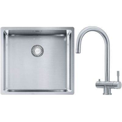 Franke Box BXX 210/110-45 zlewozmywak 49x45 cm stalowy z baterią kuchenną Eos stal szlachetna (1270453655, 1200179979)