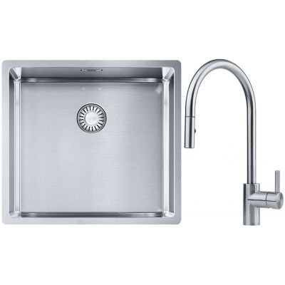 Franke Box BXX 210/110-45 zlewozmywak 49x45 cm stalowy z baterią kuchenną Eos stal szlachetna (1270453655, 1150590045)