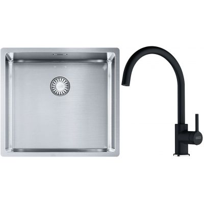 Franke Box BXX 210/110-45 zlewozmywak 49x45 cm stalowy z baterią kuchenną Lina onyx (1270453655, 1150626020)