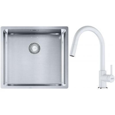 Franke Box BXX 210/110-45 zlewozmywak 49x45 cm stalowy z baterią kuchenną Lina biały polarny (1270453655, 1150626081)