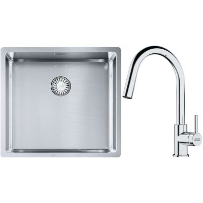 Franke Box BXX 210/110-45 zlewozmywak 49x45 cm stalowy z baterią kuchenną Lina chrom (1270453655, 1150693229)
