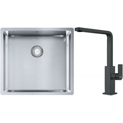 Franke Box BXX 210/110-45 zlewozmywak 49x45 cm stalowy z baterią kuchenną Mythos czarna stal szlachetna (1270453655, 1150550441)