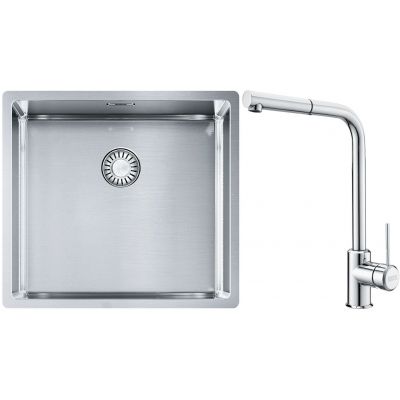 Franke Box BXX 210/110-45 zlewozmywak 49x45 cm stalowy z baterią kuchenną Sirius Side chrom (1270453655, 1150668280)