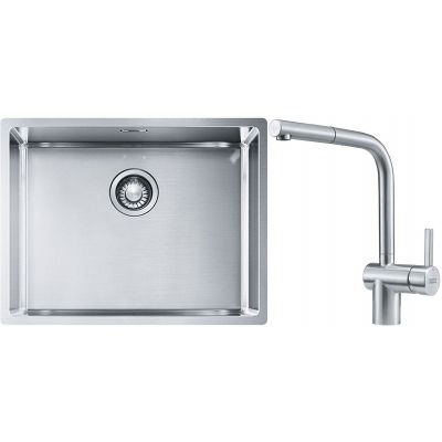 Franke Box BXX 110-54/ BXX 210-54 zlewozmywak 58x45 cm stalowy z baterią kuchenną Atlas stal szlachetna (1270453660, 1150521439)