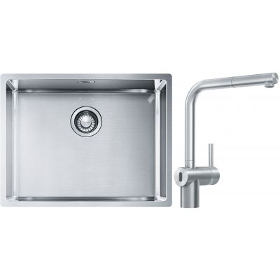 Franke Box BXX 110-54/ BXX 210-54 zlewozmywak 58x45 cm stalowy z baterią kuchenną Atlas Neo Sensor stal szlachetna (1270453660, 1150625523)