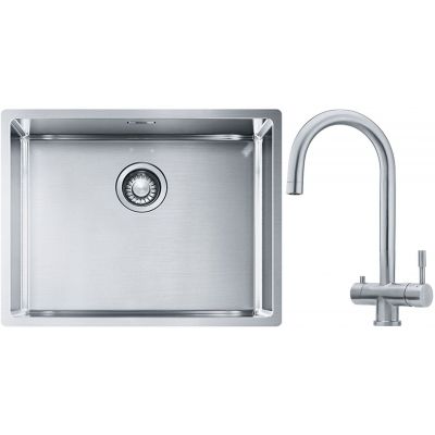 Franke Box BXX 110-54/ BXX 210-54 zlewozmywak 58x45 cm stalowy z baterią kuchenną Eos stal szlachetna (1270453660, 1200179979)