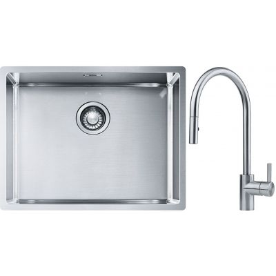 Franke Box BXX 110-54/ BXX 210-54 zlewozmywak 58x45 cm stalowy z baterią kuchenną Eos stal szlachetna (1270453660, 1150590045)