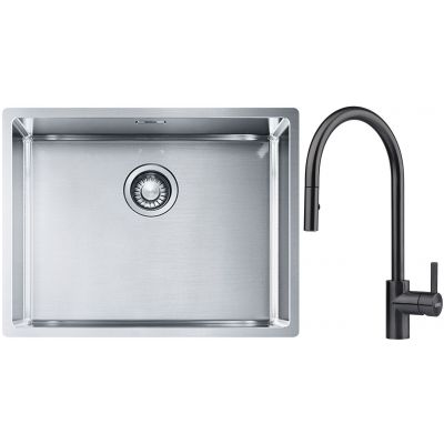 Franke Box BXX 110-54/ BXX 210-54 zlewozmywak 58x45 cm stalowy z baterią kuchenną Eos czarna stal szlachetna (1270453660, 1150613671)