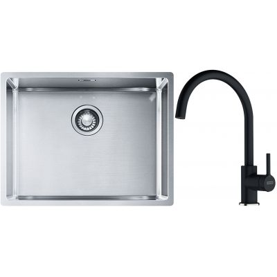 Franke Box BXX 110-54/ BXX 210-54 zlewozmywak 58x45 cm stalowy z baterią kuchenną Lina onyx (1270453660, 1150626020)