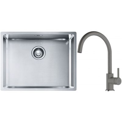 Franke Box BXX 110-54/ BXX 210-54 zlewozmywak 58x45 cm stalowy z baterią kuchenną Lina kamienny szary (1270453660, 1150626022)