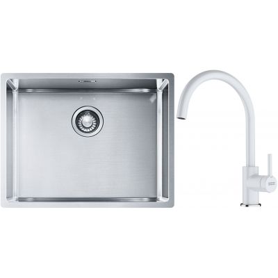 Franke Box BXX 110-54/ BXX 210-54 zlewozmywak 58x45 cm stalowy z baterią kuchenną Lina biały polarny (1270453660, 1150626024)