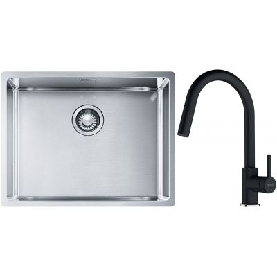 Franke Box BXX 110-54/ BXX 210-54 zlewozmywak 58x45 cm stalowy z baterią kuchenną Lina onyx (1270453660, 1150626055)