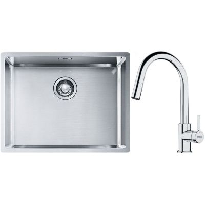 Franke Box BXX 110-54/ BXX 210-54 zlewozmywak 58x45 cm stalowy z baterią kuchenną Lina chrom (1270453660, 1150693229)