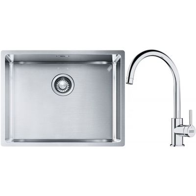 Franke Box BXX 110-54/ BXX 210-54 zlewozmywak 58x45 cm stalowy z baterią kuchenną Lina chrom (1270453660, 1150693228)