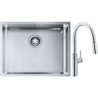 Franke Box BXX 110-54/ BXX 210-54 zlewozmywak 58x45 cm stalowy z baterią kuchenną Pescara L Slide-In chrom (1270453660, 1150538940)