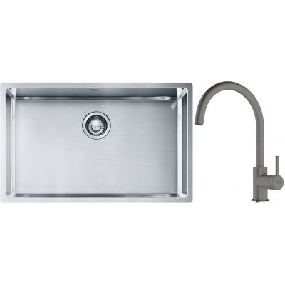 Franke Box BXX 210/110-68 zlewozmywak 72,5x45 cm stalowy z baterią kuchenną Lina kamienny szary (1270453658, 1150626022)