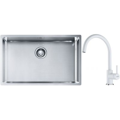 Franke Box BXX 210/110-68 zlewozmywak 72,5x45 cm stalowy z baterią kuchenną Lina biały polarny (1270453658, 1150626024)