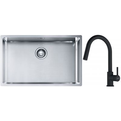 Franke Box BXX 210/110-68 zlewozmywak 72,5x45 cm stalowy z baterią kuchenną Lina czarny mat (1270453658, 1150626053)