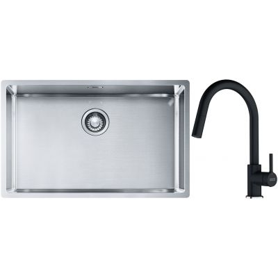 Franke Box BXX 210/110-68 zlewozmywak 72,5x45 cm stalowy z baterią kuchenną Lina onyx (1270453658, 1150626055)