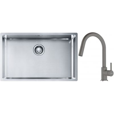 Franke Box BXX 210/110-68 zlewozmywak 72,5x45 cm stalowy z baterią kuchenną Lina kamienny szary (1270453658, 1150626057)