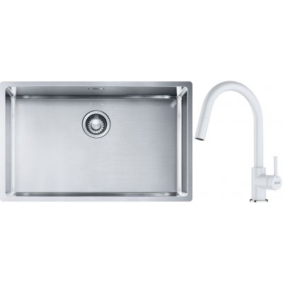 Franke Box BXX 210/110-68 zlewozmywak 72,5x45 cm stalowy z baterią kuchenną Lina biały polarny (1270453658, 1150626081)