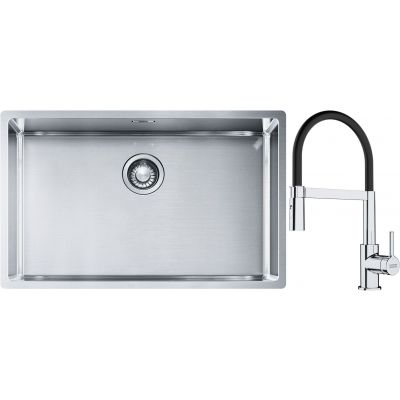 Franke Box BXX 210/110-68 zlewozmywak 72,5x45 cm stalowy z baterią kuchenną Lina chrom/czarny (1270453658, 1150626085)