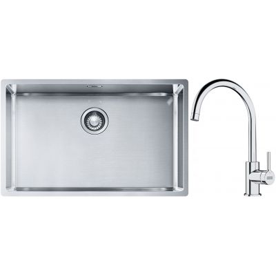 Franke Box BXX 210/110-68 zlewozmywak 72,5x45 cm stalowy z baterią kuchenną Lina chrom (1270453658, 1150693228)