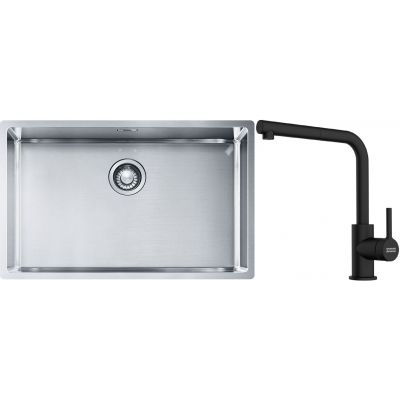 Franke Box BXX 210/110-68 zlewozmywak 72,5x45 cm stalowy z baterią kuchenną Lina czarny mat (1270453658, 1150712435)
