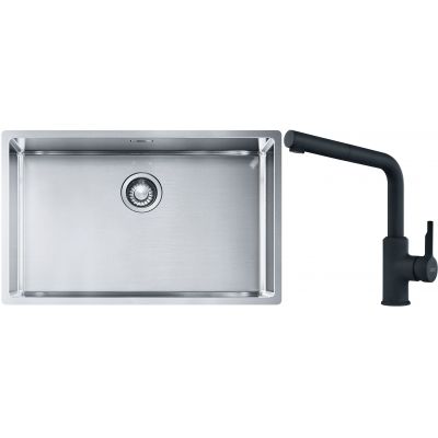 Franke Box BXX 210/110-68 zlewozmywak 72,5x45 cm stalowy z baterią kuchenną Urban czarny mat (1270453658, 1150627523)