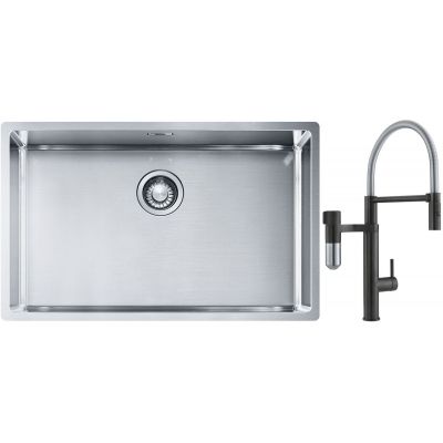 Franke Box BXX 210/110-68 zlewozmywak 72,5x45 cm stalowy z baterią kuchenną Vital Semi-Pro czarny mat/stal (1270453658, 1200621313)