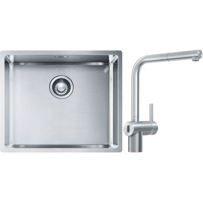 Franke Box BXX 110-50/BXX 210-50 zlewozmywak 54x45 cm stalowy z baterią kuchenną Atlas Neo Sensor stal szlachetna (1270453656, 1150625523)