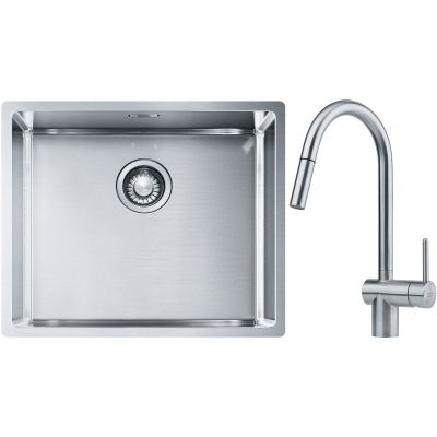 Franke Box BXX 110-50/BXX 210-50 zlewozmywak 54x45 cm stalowy z baterią kuchenną Leda Neo stal szlachetna (1270453656, 1150590047)