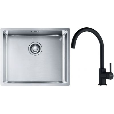 Franke Box BXX 110-50/BXX 210-50 zlewozmywak 54x45 cm stalowy z baterią kuchenną Lina onyx (1270453656, 1150626020)