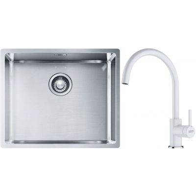 Franke Box BXX 110-50/BXX 210-50 zlewozmywak 54x45 cm stalowy z baterią kuchenną Lina biały polarny (1270453656, 1150626024)