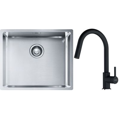 Franke Box BXX 110-50/BXX 210-50 zlewozmywak 54x45 cm stalowy z baterią kuchenną Lina onyx (1270453656, 1150626055)