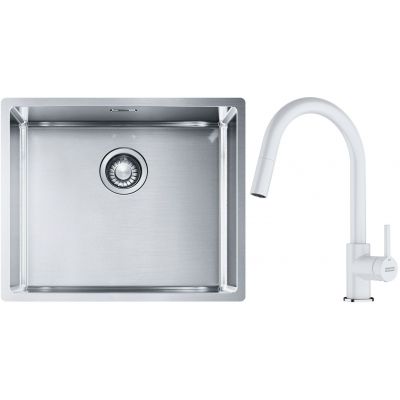 Franke Box BXX 110-50/BXX 210-50 zlewozmywak 54x45 cm stalowy z baterią kuchenną Lina biały polarny (1270453656, 1150626081)