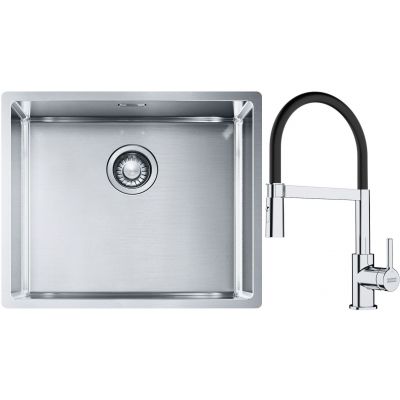Franke Box BXX 110-50/BXX 210-50 zlewozmywak 54x45 cm stalowy z baterią kuchenną Lina chrom/czarny (1270453656, 1150626085)